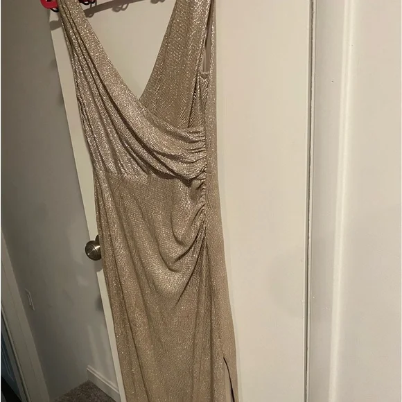 Size 12 Floor Length Taupe/Silver Evening Dress | Color: Tan | Size: 12 | Akfecskovics's Closet